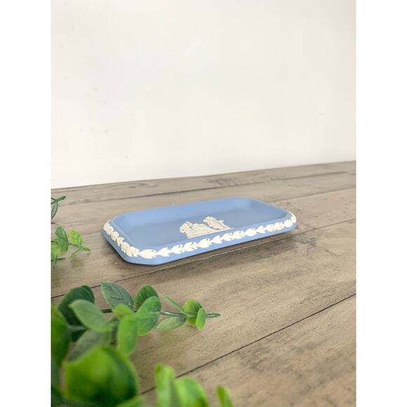 Vintage Wedgwood Blue Jasperware Jewelry Tray Trinket Dish NeoClassical England - Picture 6 of 12